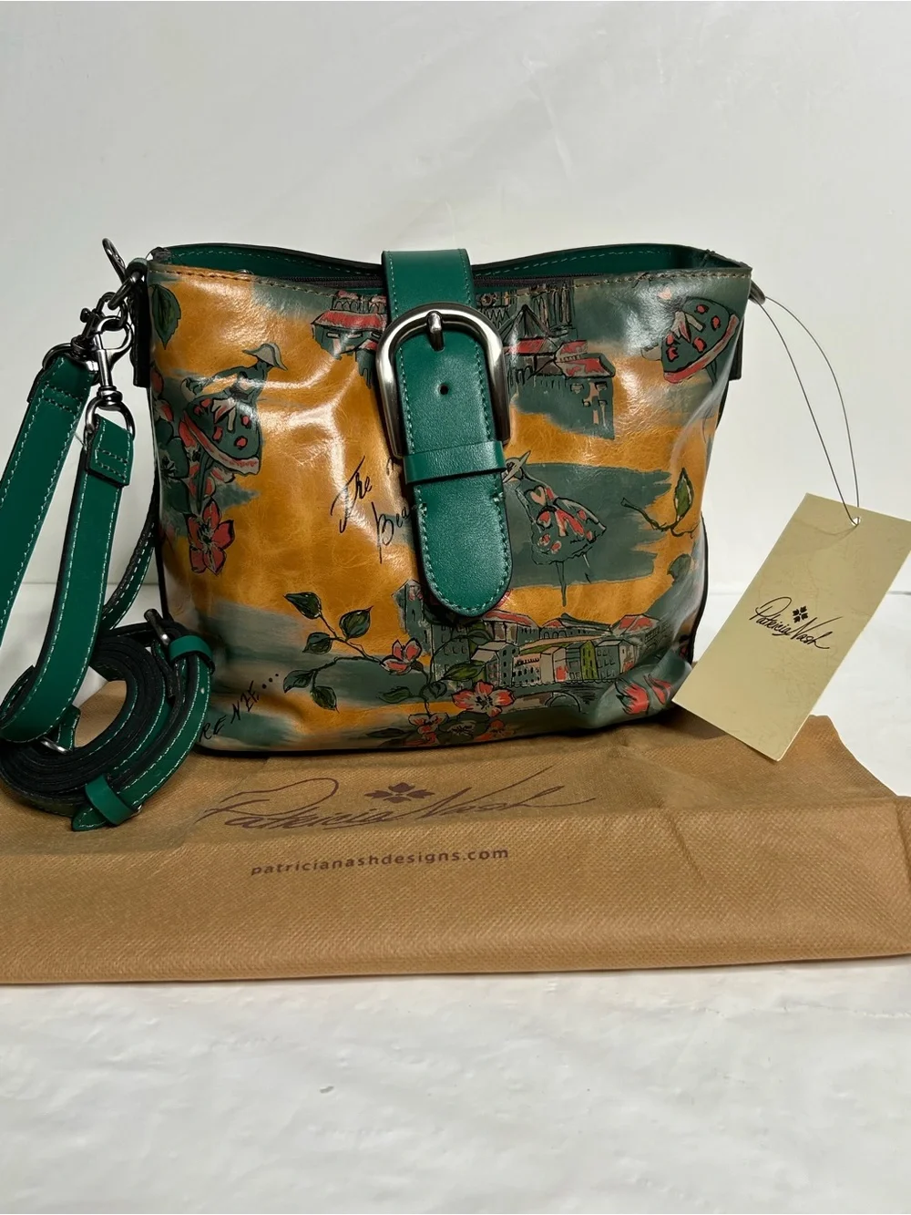 Patricia Nash Irving Beautiful Girl Convertible Leather Crossbody Bag Teal Green